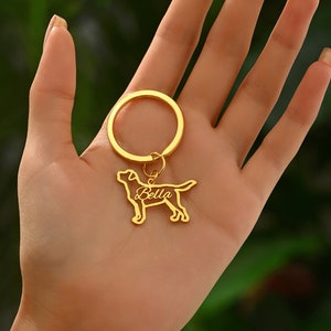 Custom Dog Name Keychain, Personalized Keyring for Pet Lover, Animal Pet Memorial Gift, Dog Breed Silhouette Keychain, Gift for Pet Loss
