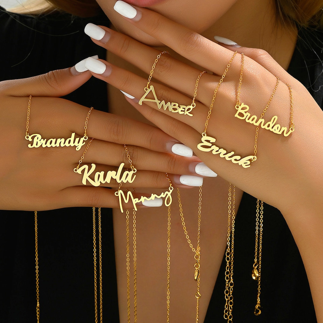 Namesake Accessory Custom Name Necklace, Personalized Nameplate Necklace, 18K Gold Plated ...