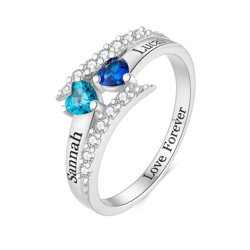 Promise Ring for Her Personalized With 2 Names 2 Birthstones Etsy