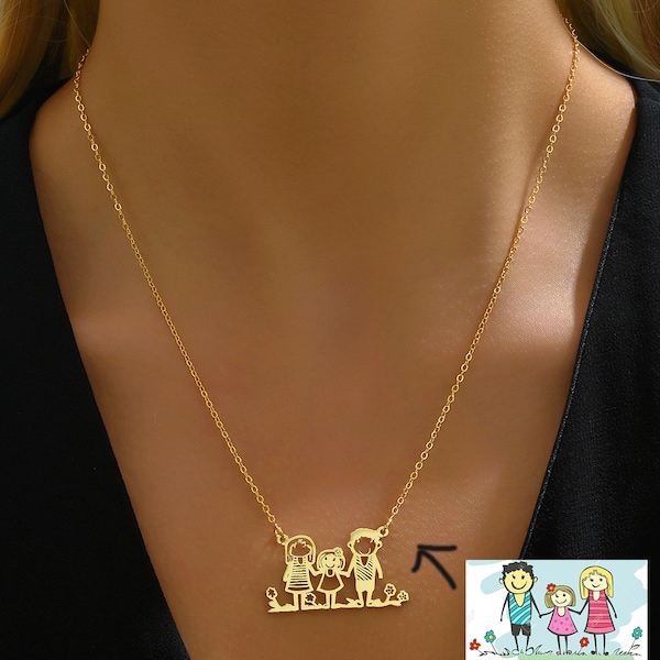 Personalized Kids Drawing Chain Necklace, Custom Children Artwork Necklace, Actual Kids Drawing Necklace, Memorial Gift for Mother Grandma