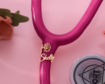 Personalisiertes Stethoskop-Geburtsblumen-Namensschild, Stethoskop-Charms mit ID-Tag-Zubehör, Geschenk für Krankenschwester, Arzt, medizinischer Assistent RN