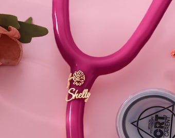 Étiquette personnalisée stéthoscope fleur de naissance, breloques stéthoscope avec accessoires pour étiquette d'identification, cadeau pour infirmière, médecin, assistant médical infirmier