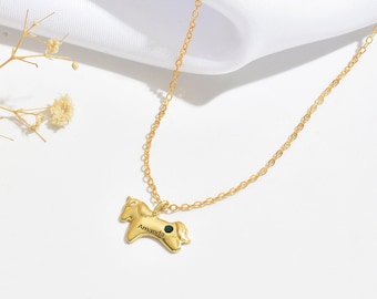 Personalized Horse Necklace, Equestrian Name Necklace, Animal Necklace, Horse Birthstone Necklace, Gift for Girl, Horse Lover Necklace