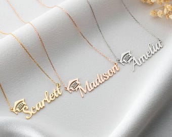 Personalized Graduation Necklace with Graduate's Name, Graduation Gift, College Graduation Gift, Name Pendant Grad Cap Jewelry for Her