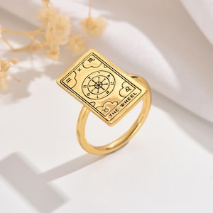 Personalisierter Tarot-Kartenring, benutzerdefinierter Tarot-Schmuck, Sonnen-Karte, Geburtstagskarte, Stärke-Karte, spiritueller Schmuck, Weihnachtsgeschenke