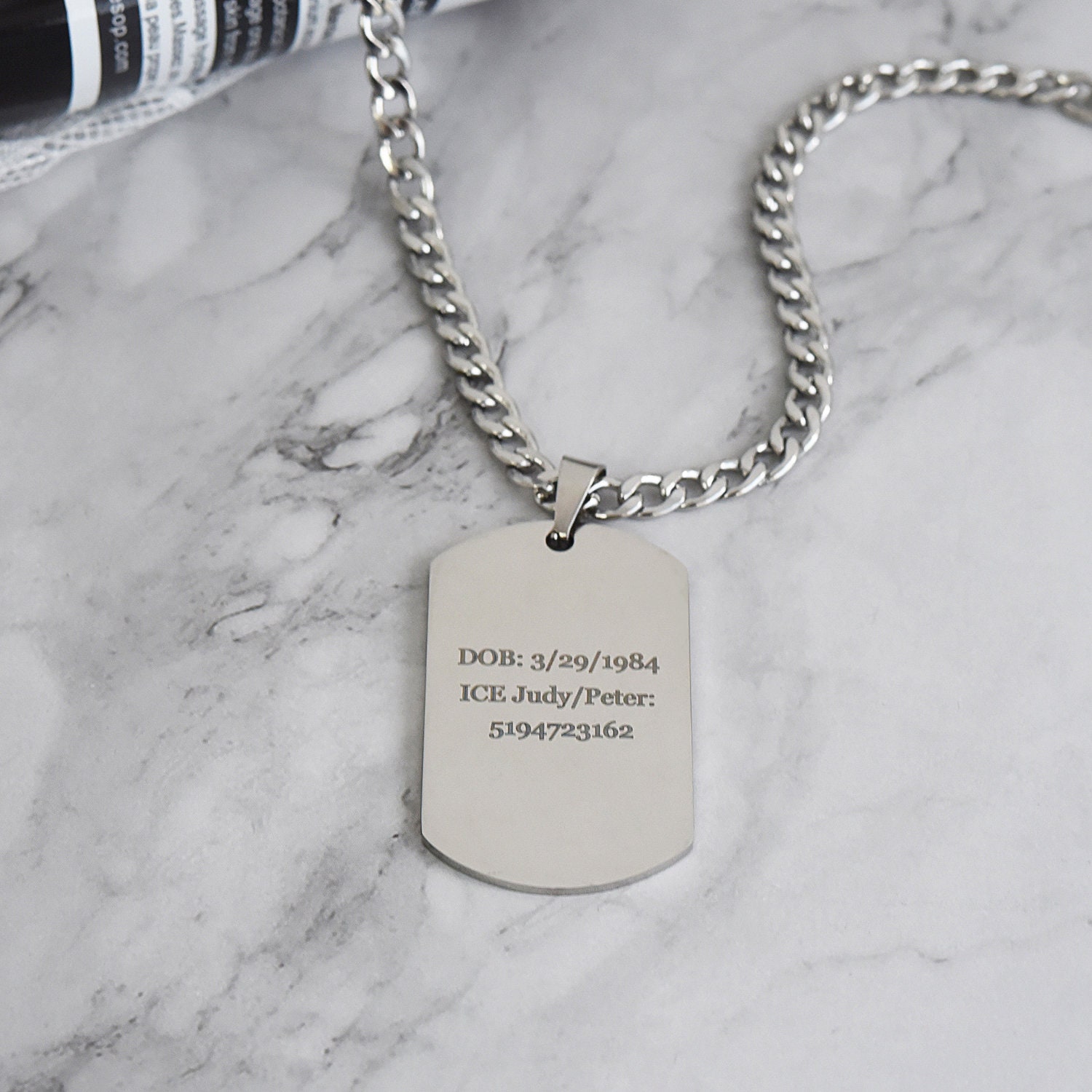 Medical Alert Necklace for Men Women Stainless Steel Engraved Etsy