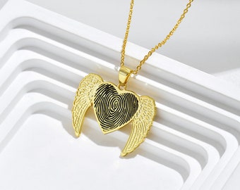 Collier aile d'angle, collier personnalisé empreintes digitales, cadeau commémoratif, collier empreinte digitale personnalisé, cadeau souvenir, cadeau pour femme grand-mère