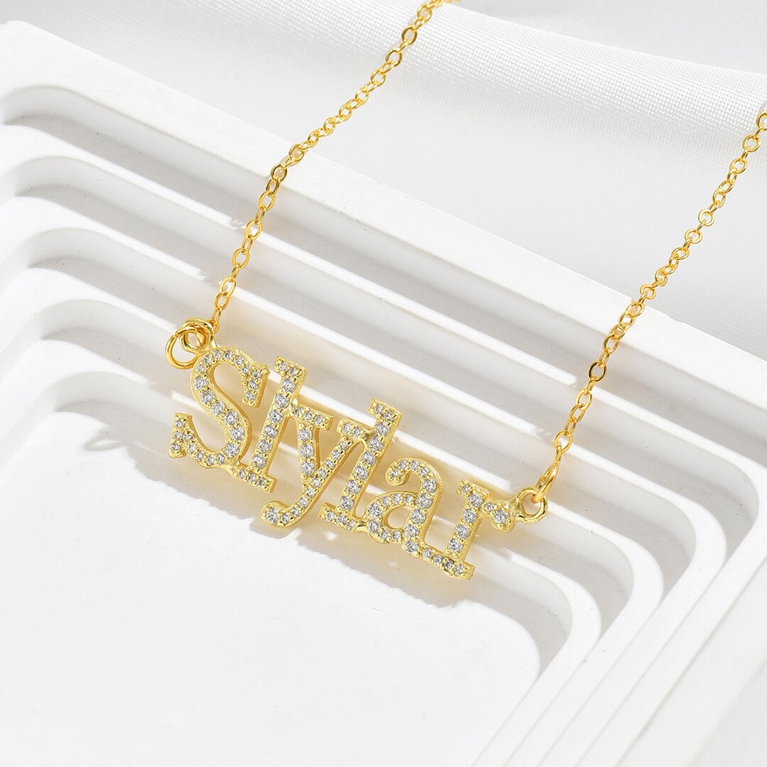 Diamond Name Necklace, Custom Name Necklace, Pave Name Necklace ...