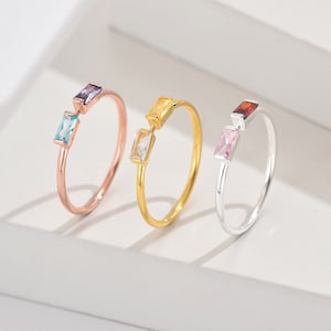 Duo Baguette Birthstone Ring, Best Friend Gift, Anniversary Gift, Adjustable Personalized Gemstone Ring, Mothers Day Jewelry Gift for her