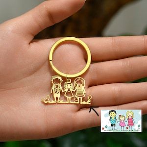 Llavero personalizado con dibujo infantil, llavero con ilustraciones infantiles personalizadas, llavero con dibujo infantil real, regalo conmemorativo para mamá y abuela.