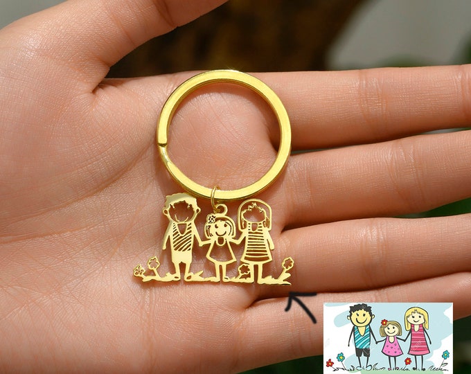Personalized Kids Drawing Chain Keychain, Custom Children Artwork Keychain, Actual Kids Drawing Keychain, Memorial Gifts for Mom Grandma