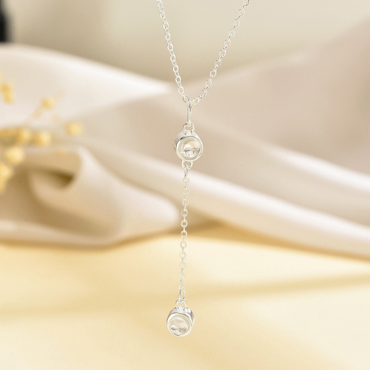 Double Round Bead Photo Projection Necklace, Custom Photo Necklace, Memorial Photo Pendant, Gift for Her, Mom Necklace, Valentine Day Gift