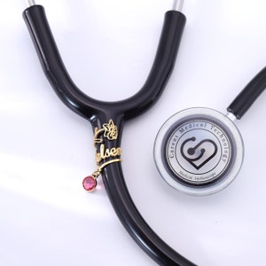 Stethoscope Name Tag Personalized,Stethoscope Charms ID Tag with Birthstone&Birth Flower, Gifts for Nurses, Doctors, RN, Medical Students