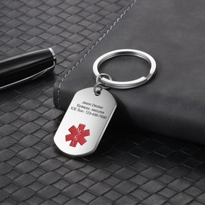 Fortheday Personalized Medical Alert Keychain - Stainless Steel Emergency ID Tag With Custom Engraving For Allergies, Conditions