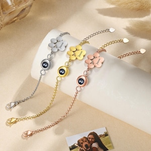Pet Name Bracelet with Photo, Dog/Cat Picture Projection Bracelet for Mom, Personalized Pet Projection Bracelet for Women, Pet Lovers Gift