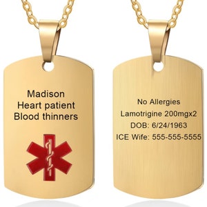 Custom Medical Alert Necklace for Men Women, Personalizded Engraved Medical ID Tag, Emergency Med Alert Necklace, Medical Alert Jewelry zdjęcie 7