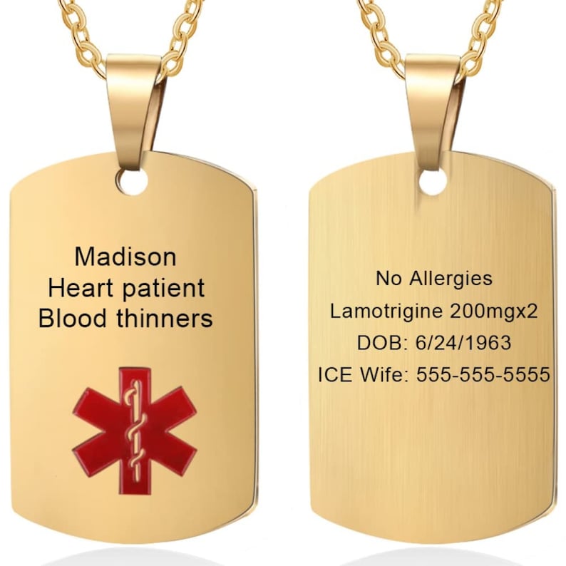 Collar de alerta médica personalizado para hombres y mujeres, etiqueta de identificación médica grabada personalizada, collar de alerta médica de emergencia, joyería de alerta médica imagen 7