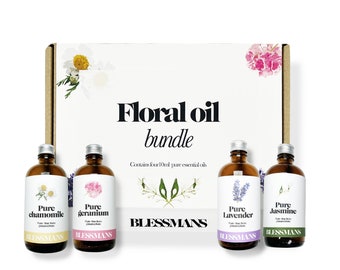 Essential oil floral bundle | Lavender, Rose geranium, Chamomile, Jasmine essential oil | Pure essential oils