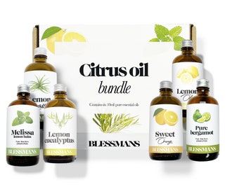 Citrus essential oil bundle | Bergamot, Melissa, sweet orange, lemon oil, Lemon eucalyptus, lemon grass oil, Pure essential, Gift set