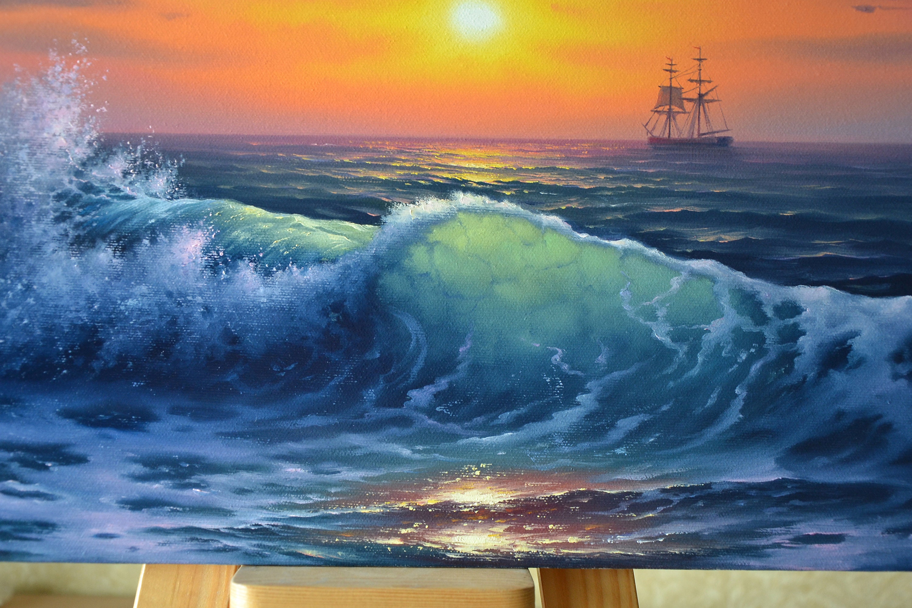 Seascape,40x60(cm),original Oil Painting,''wave of Light