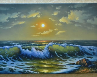 Oil painting ocean ''Wave on a moonlit night''