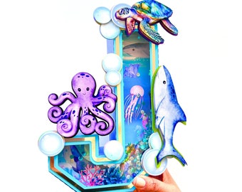 Lettres 3D Under the Sea, Décorations de fête sur le thème de l'océan, Lettres d'anniversaire sur le thème de la mer, Décoration de fête sur l'océan, Oneder the Sea Party