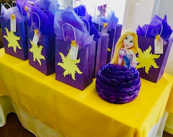 Rapunzel purple sun favor bags, Tangle party decorations, Princess birthday