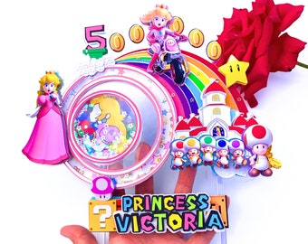 Princess Peach Birthday Cake Topper, Custom Mario Bros Party Decor, Princess Peach Theme Topper, Nintendo Birthday Party