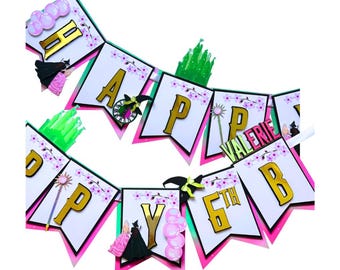 Wicked Birthday Banner, Wicked for Good Party Decorations, Pink and Green Witch banner, Elphaba and Glinda Birthday Decor