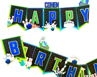 Neon Glow Bowling Birthday Banner, Strike up some fun Party Decorations, Neon Theme Banner, Personalized Bowling Birthday Theme