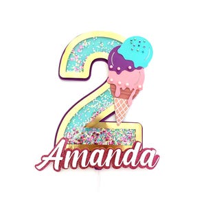 Twee zoete ijstaarttoppers, Candyland-verjaardagsfeestje, taarttopper ijsthema, een zoete verjaardagsdecoratie, Candyland-thema