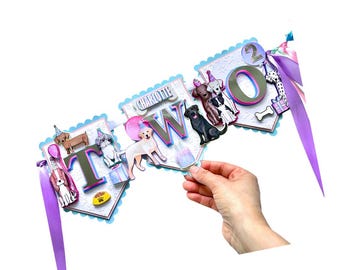 TWO Puppy High Chair Banner, Dog Birthday Party Decorations, Puppy Theme Banner, Dog Party Invite, Puppy Party Decor, Let's Pawty