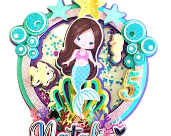 Adorno para tarta con temática de sirena, decoración para fiesta de cumpleaños bajo el mar, adorno de sirena, decoración para fiesta bajo el mar, suministros para fiesta de sirena