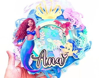 Adorno para tarta de sirena negra con imagen real, para fiesta de sirenas, La Sirenita 2023, decoración de cumpleaños de sirena