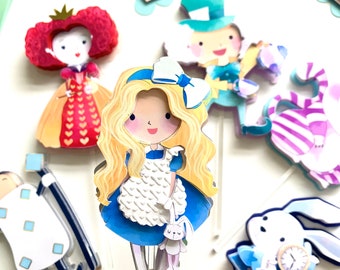 Alice in Wonderland Cupcake Toppers, Onederland Party Decorations, Alice Theme Party Cupcake Toppers, Onederland Personalized Bday Toppers