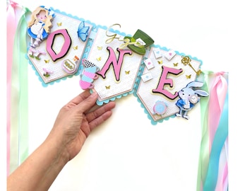 Alice in Onederland 1st Highchair Banner, Wonderland Birthday Tea Party Decorations, Alice Tea Party Decor, Alice Theme Banner