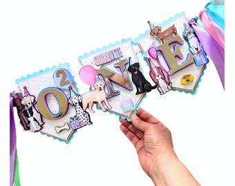 ONE Puppy High Chair Banner, Dog 1st Birthday Party Decorations, Puppy Theme Banner, Dog Party Invite, Puppy Party Decor, Let's Pawty