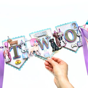 TWO Dog Birthday Banner, Puppy Pawty Decor, Dog Party Garland, Puppy 2nd Birthday Party, Lets Pawty Banner