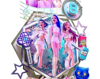 KPOP Demon Hunters Cake Topper, Huntrix Birthday Party Decorations, Rumi Mira Zoey Concert Topper, KPOP Birthday Decor