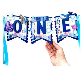 Ocean Highchair Banner, Under the Sea 1st Birthday Banner, Sea Theme High Chair Decor, Custom Ocean Birthday Banner, Sea Party Supplies