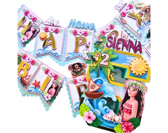 Pancarta de feliz cumpleaños de Moana, decoraciones para fiesta de cumpleaños temática de Moana 2, pancarta temática de Moana, suministros para fiesta de Moana, decoración para fiesta de Moana