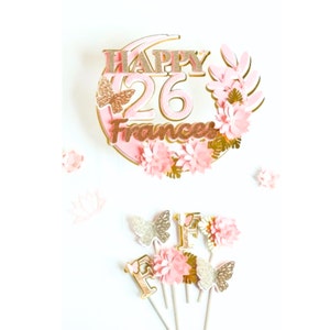 Décorations pour cupcakes papillon 3D, fête des papillons, décorations pour cupcakes fleurs, décorations en or rose, 1er anniversaire, papillons image 5