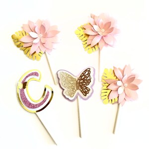 Décorations pour cupcakes papillon 3D, fête des papillons, décorations pour cupcakes fleurs, décorations en or rose, 1er anniversaire, papillons image 3