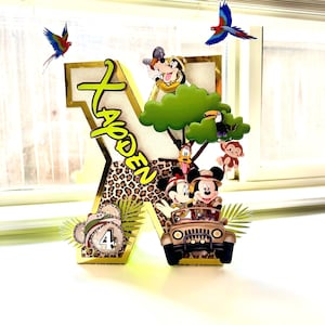 Letras 3D personalizadas do Mickey Safari, decorações para festa Safari, letras 3D do Mickey ONE, festa de aniversário do Mickey Safari