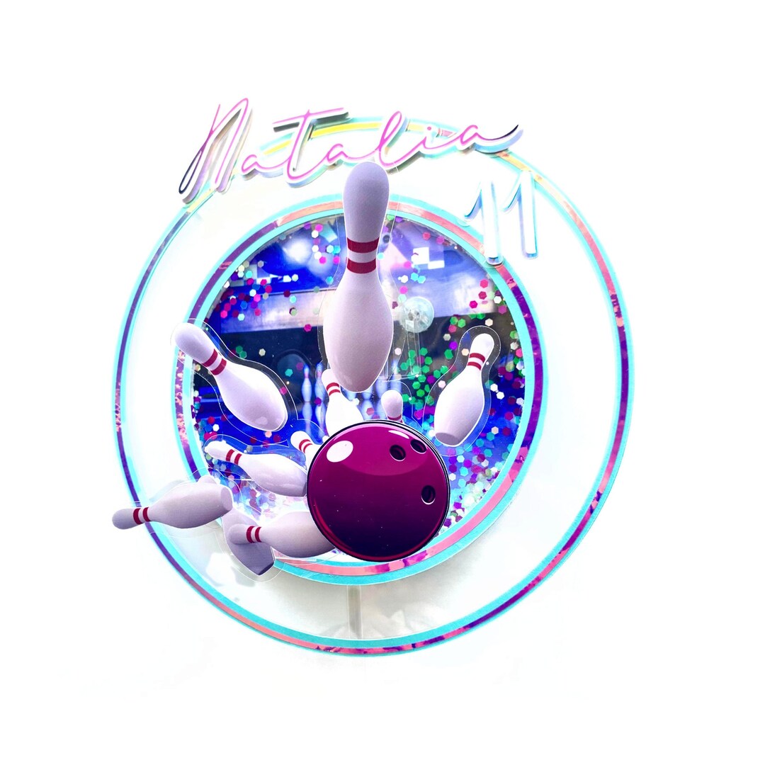 Glow Bowling Cake Topper Bowling Party Decorations Neon Theme Party