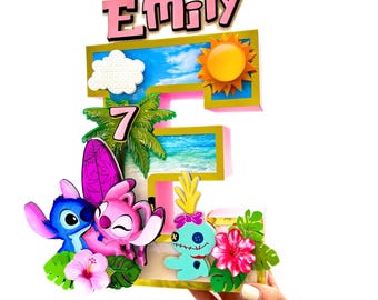 Stitch and Angel Custom 3D Letters, Hawaiian Party Decorations, Lilo Stitch 3D Letters, Stitch and Scrump Birthday