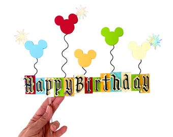 Vintage Disneyland Cake Topper, Mickey Theme Birthday Party Decorations, Happiest Birthday On Earth Party, Mickey Head Balloons Topper