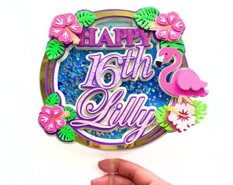 Sweet 16th Cake Topper, Tropical Quinceanera Birthday Party, 16th birthday decorations, Hawaiian Style Quinceanera Cake Topper