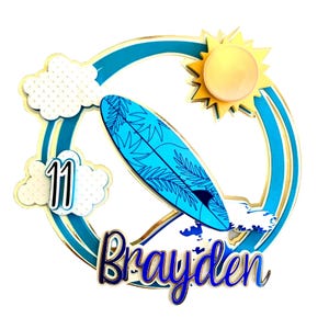 Surf Cake Topper: Beach Birthday Party Decorations