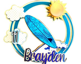 Surf Cake Topper: Beach Birthday Party Decorations